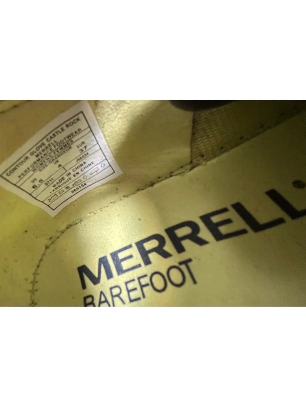 Merrell Barefoot Contour Glove Womens 6.5 Castle Rock Gray Yellow Vibram hiking